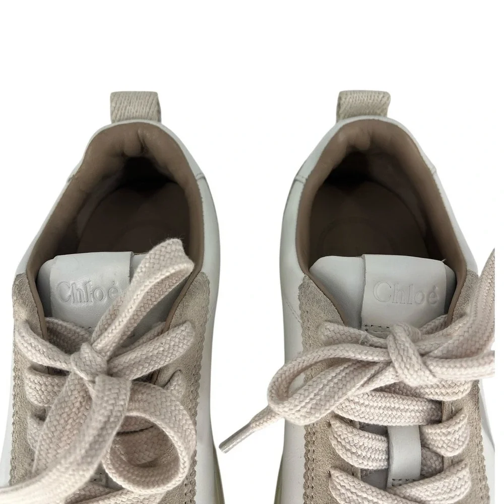 Chloé Lauren Leather Suede‎ Platform Sneakers White Beige 37